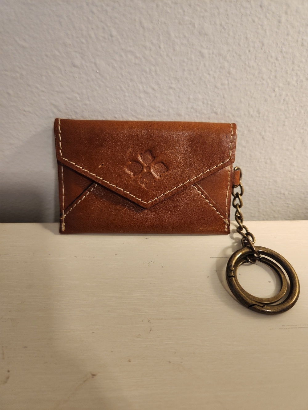 Patricia Nash Brown Leather Envelope Card Wallet with Keyring